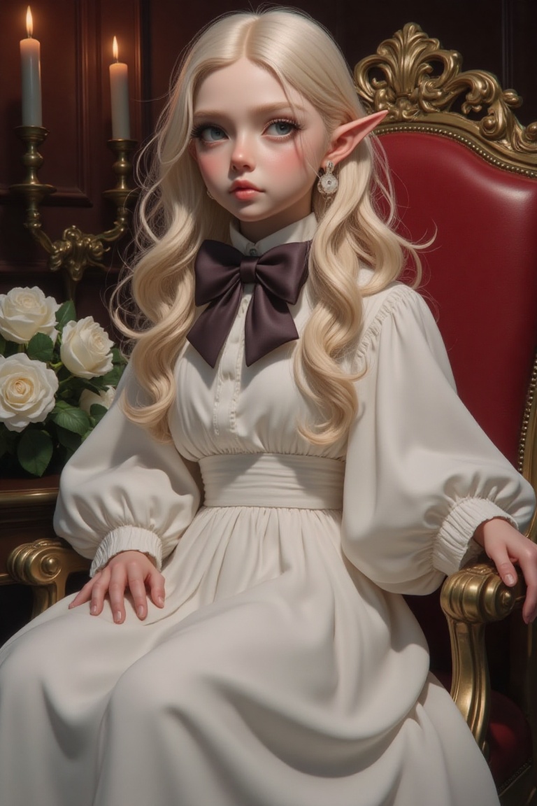 The image depicts a figure with long,  flowing blonde hair and pointed ears,  suggesting an elven or fantasy character. Th...
