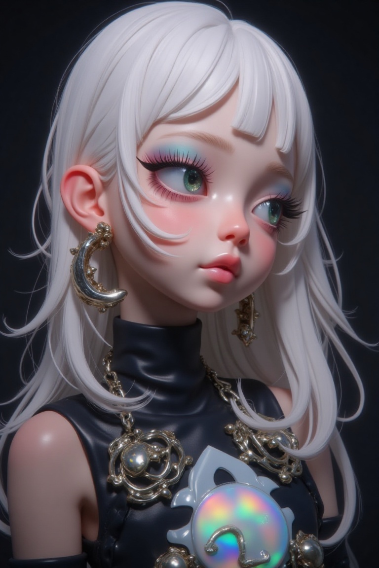 The image depicts a stylized,  anime-style character with long,  flowing white hair. The character has large on Tensor.Art