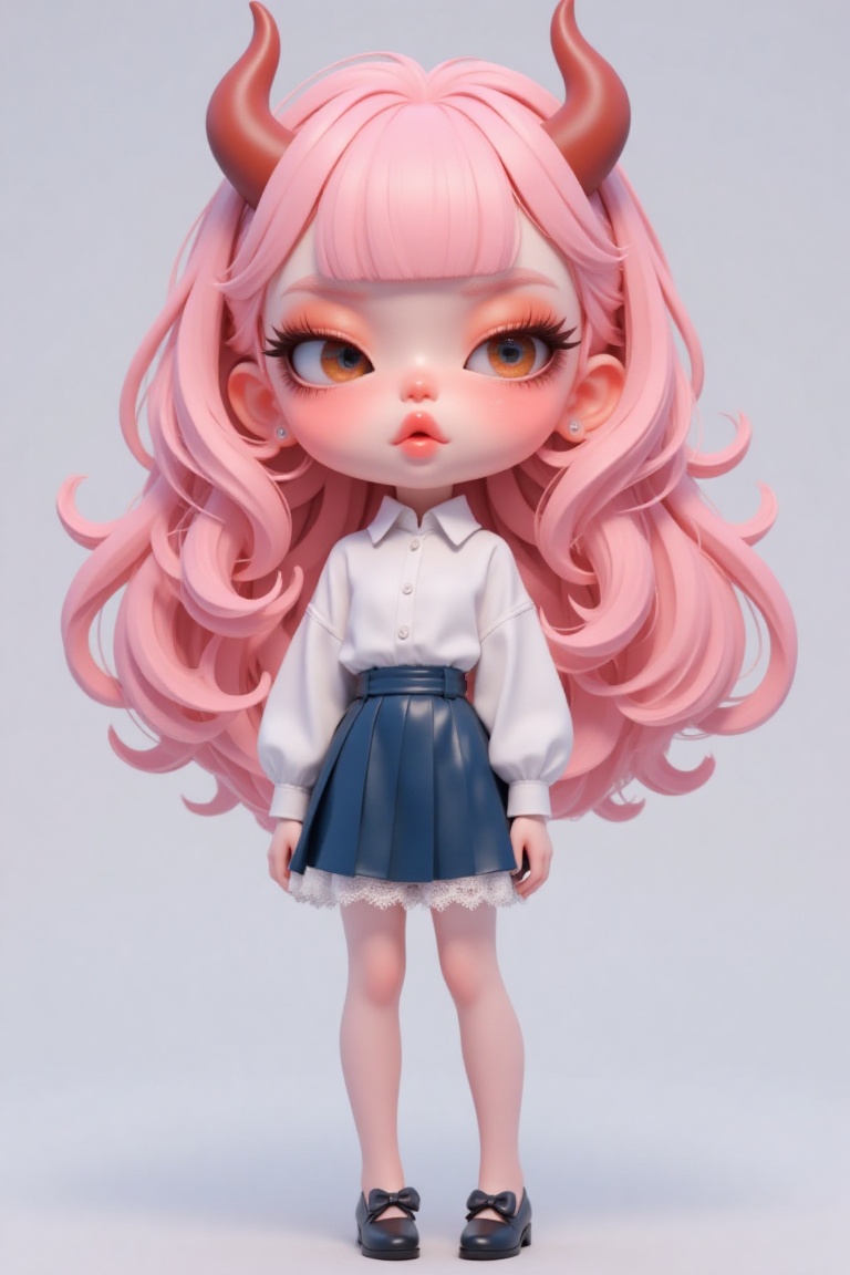 The image depicts a cute,  chibi-style character with long pink hair and large,  expressive orange eyes. The character has...