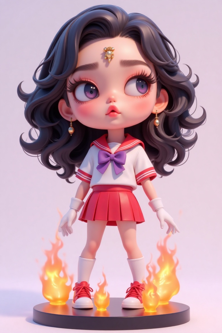 The image depicts a chibi-style character with long,  wavy black hair and large,  expressive purple eyes. The character is...