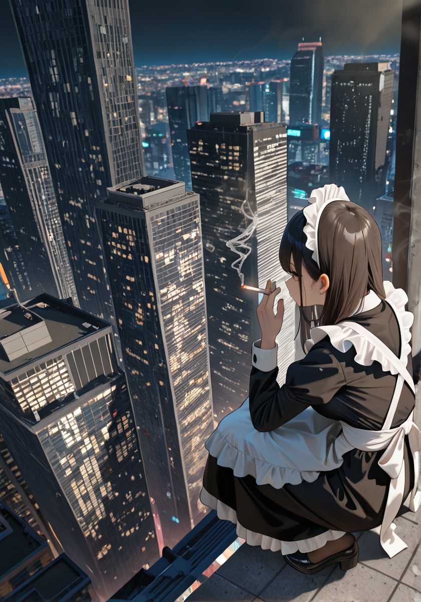 1girl,  cigarette,  maid outfit on Tensor.Art