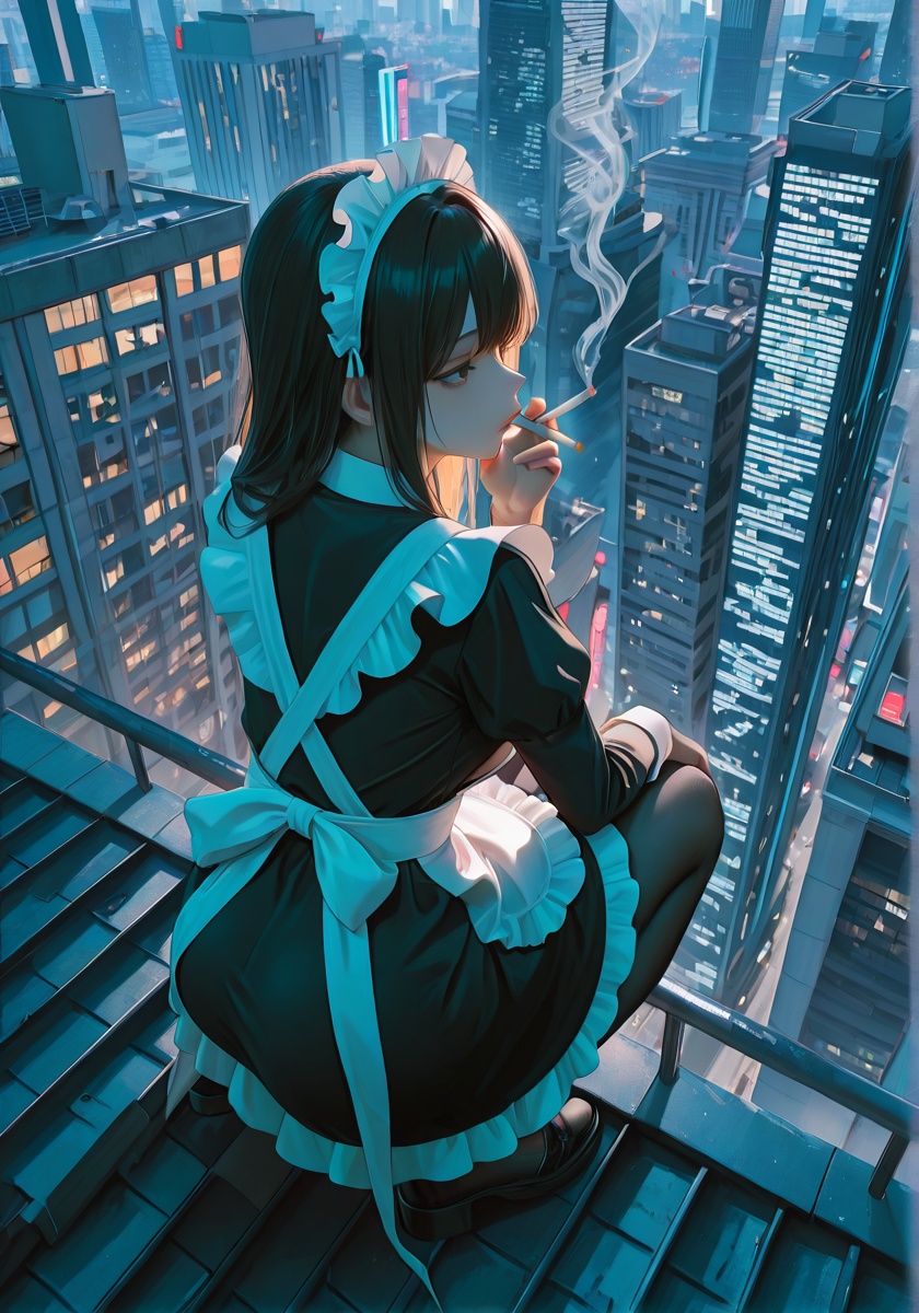 1girl,  cigarette,  maid outfit on Tensor.Art