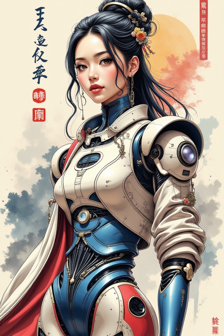 Robo,  1girl,  Chinese ink painting on Tensor.Art