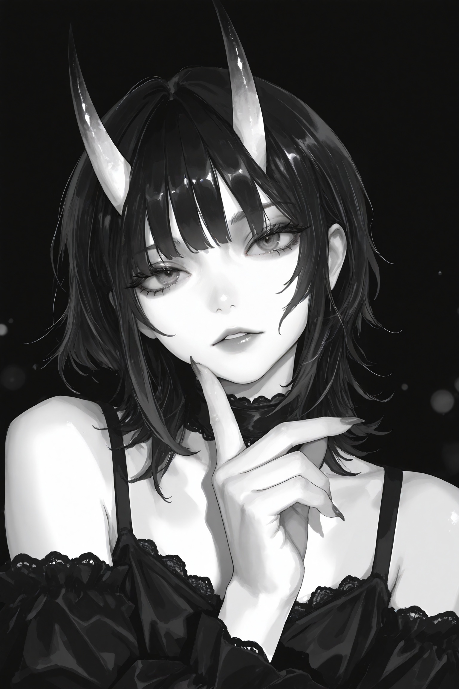 t4or0t4na_illu,  1girl,  monochrome on Tensor.Art
