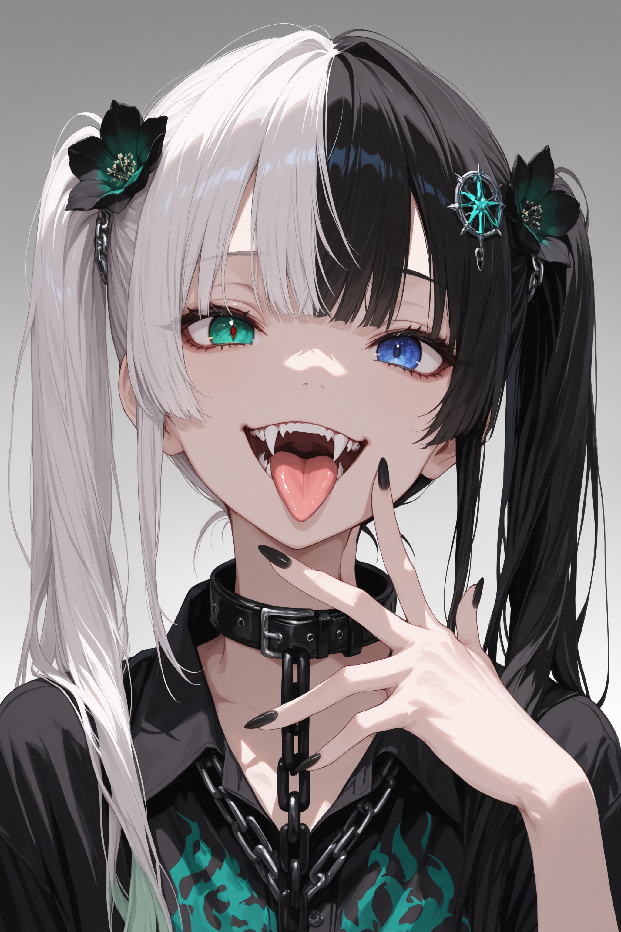 1girl,  black_nails,  tongue on Tensor.Art