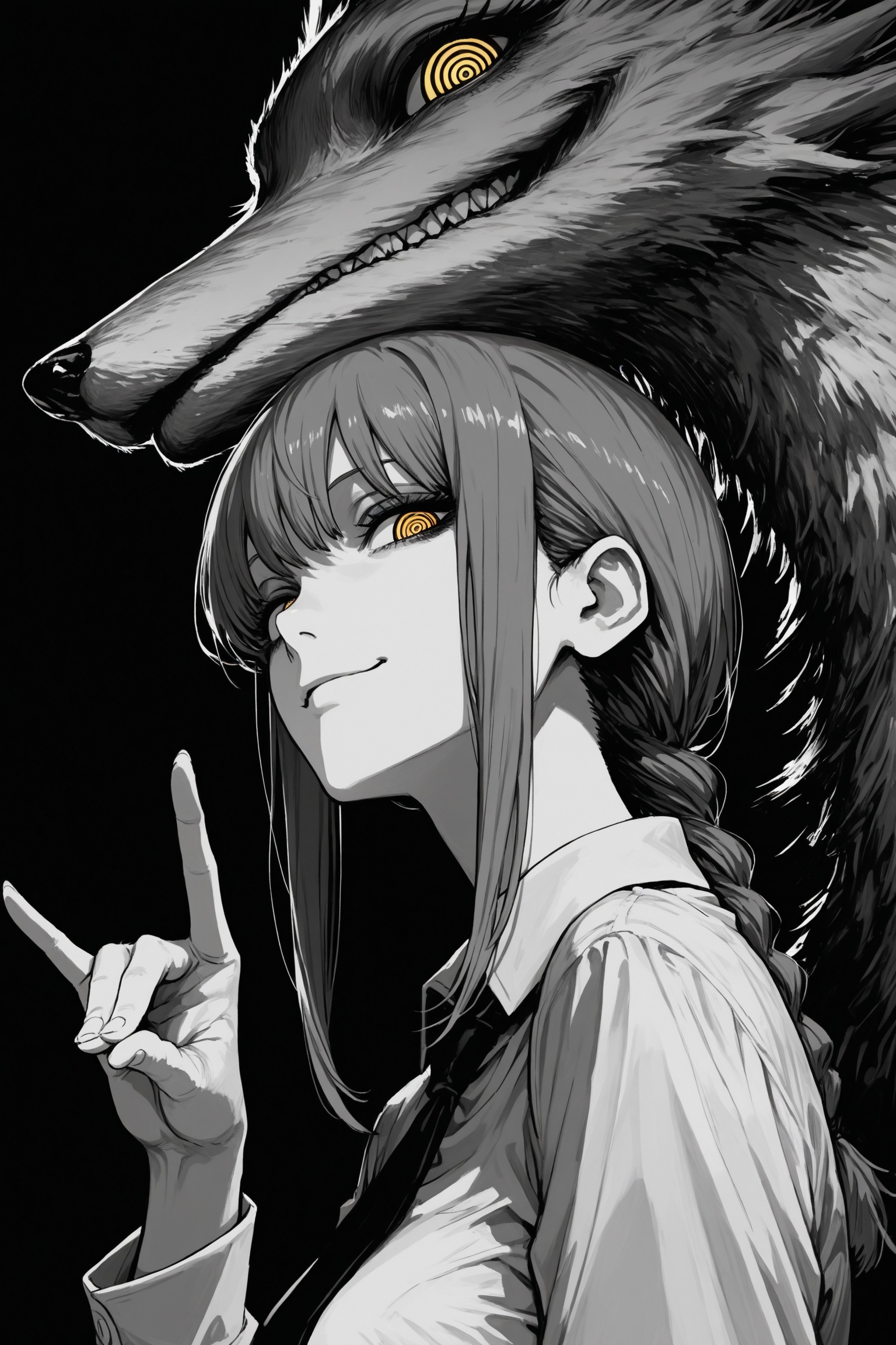 1girl,  black eyeshadow,  (monochrome on Tensor.Art
