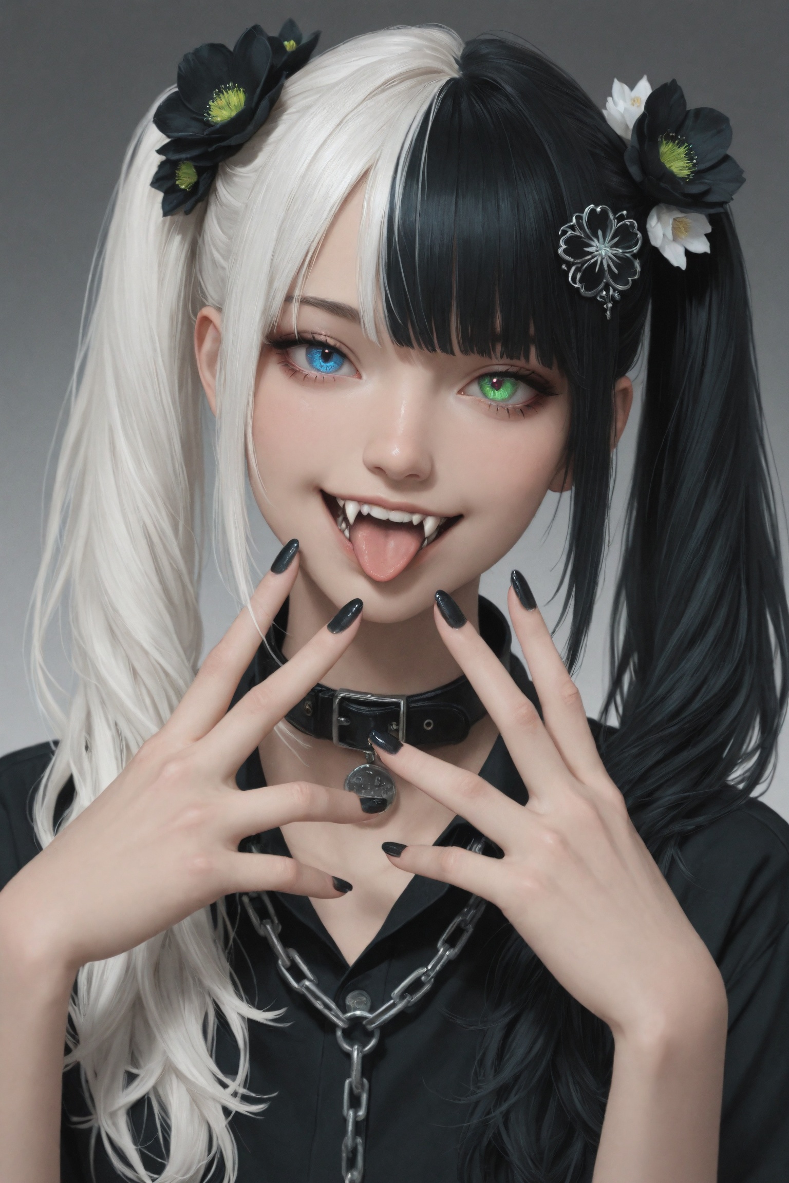 1girl,  black_nails,  tongue on Tensor.Art