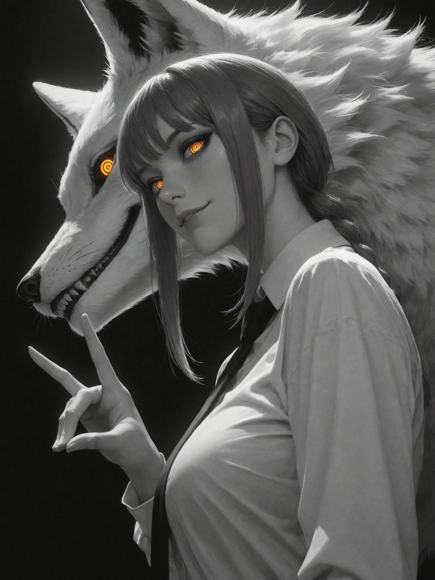 1girl,  black eyeshadow,  (monochrome on Tensor.Art