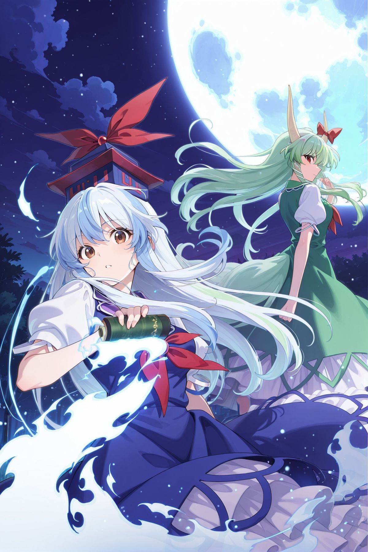 2girls,  looking at viewer,  dynamic pose on Tensor.Art