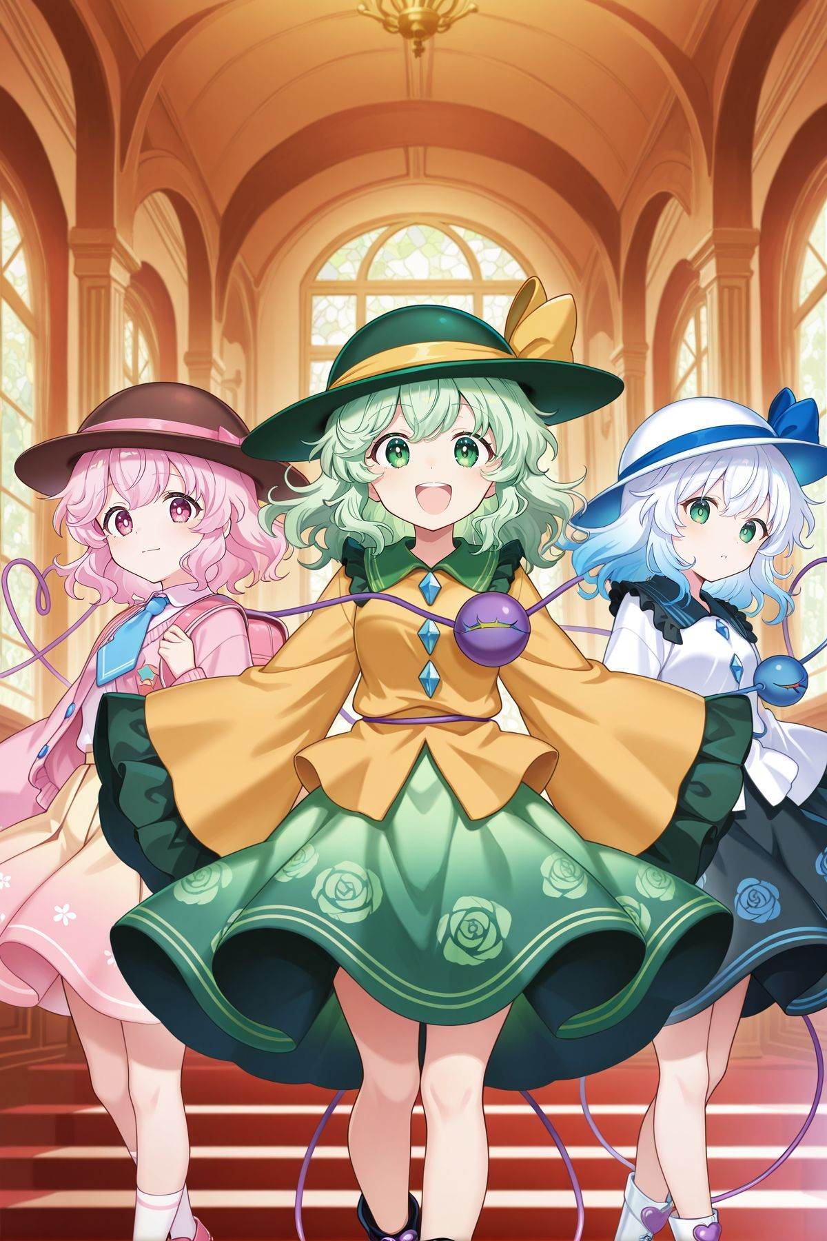 3girls,  dynamic pose,  indoors on Tensor.Art