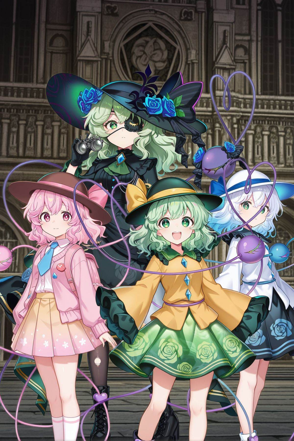 4girls,  dynamic pose,  outdoors on Tensor.Art