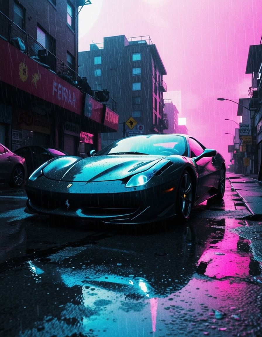 ferrari,  road by the beach, on Tensor.Art