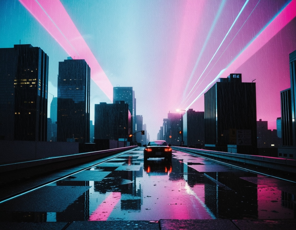 fast car in the road,  metropolis in the background,  ehcyberpunk on Tensor.Art