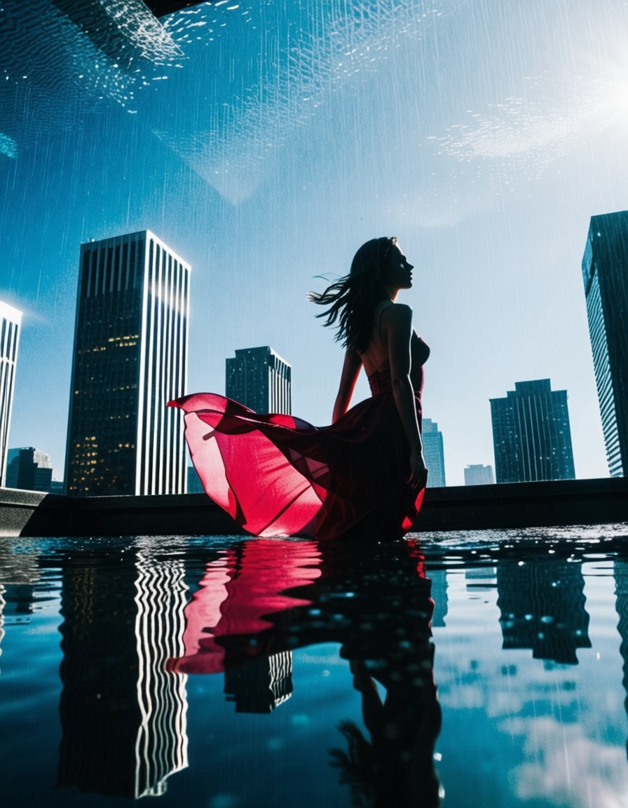 girl,  20 years old,  woman floating underwater with a red dress on Tensor.Art