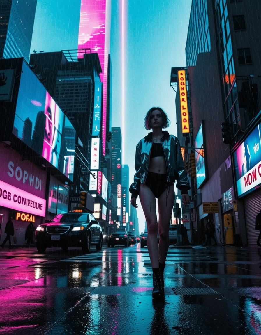 girl,  20 years old,  a bioandroid walking down the street on Tensor.Art