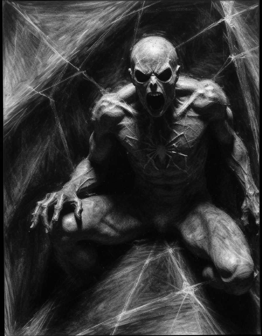ehcharcoal4,  man trapped in the big cobweb of the great spider on Tensor.Art