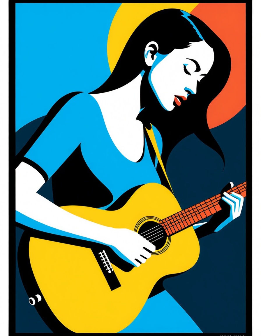 ehvector,  woman playing guitar on a theatre on Tensor.Art
