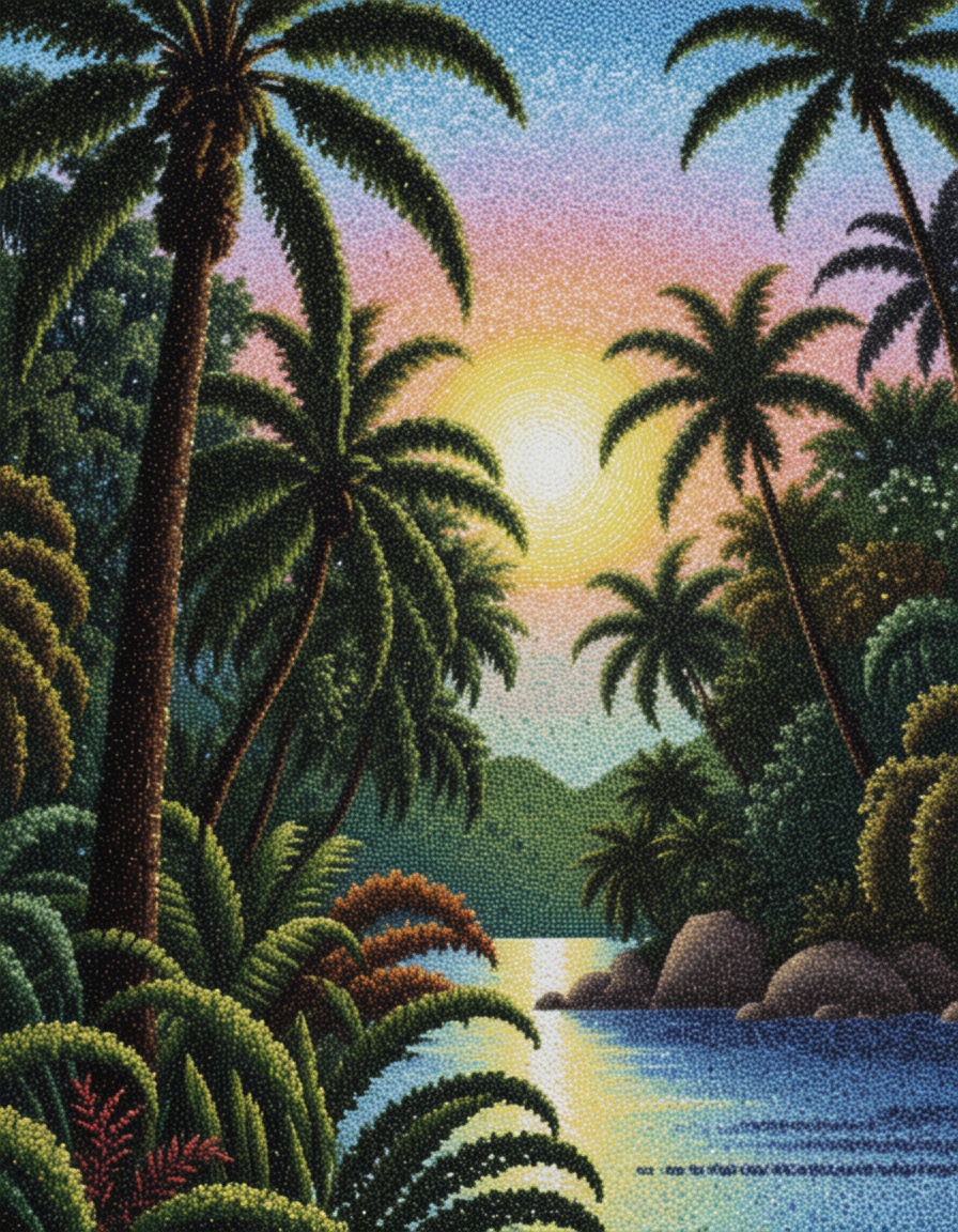 ehpointillism3,  alone in the tropical jungle on Tensor.Art