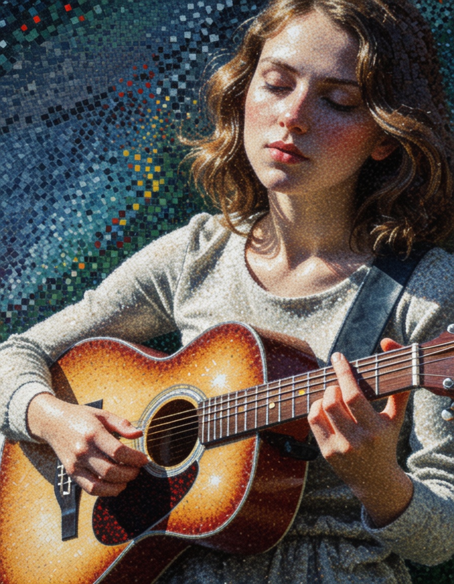 ehpointillism3,  girl playing the guitar on Tensor.Art
