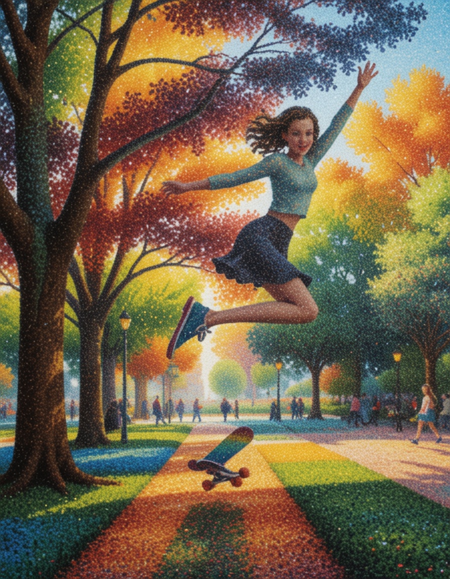 ehpointillism,  ,  skater girl jumping in middair r on Tensor.Art