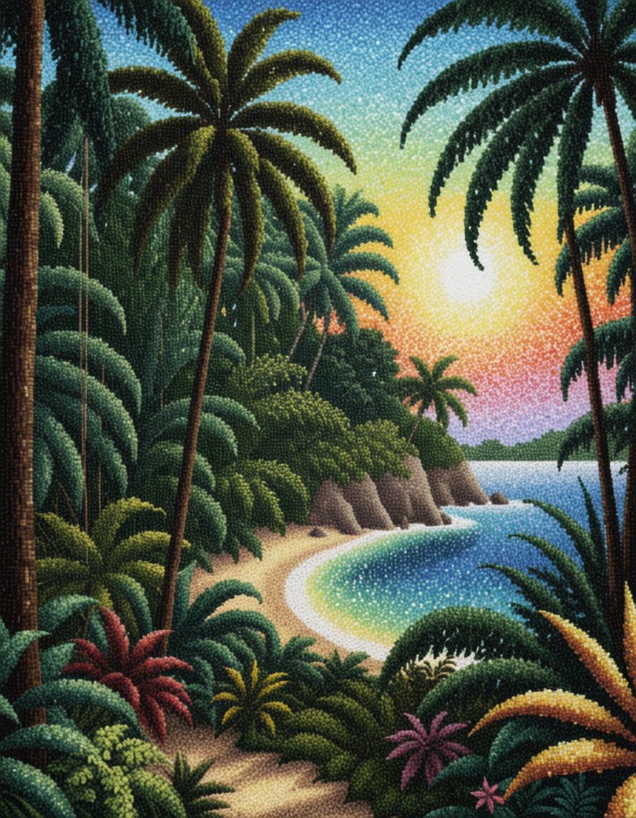 ehpointillism3,  alone in the tropical jungle on Tensor.Art