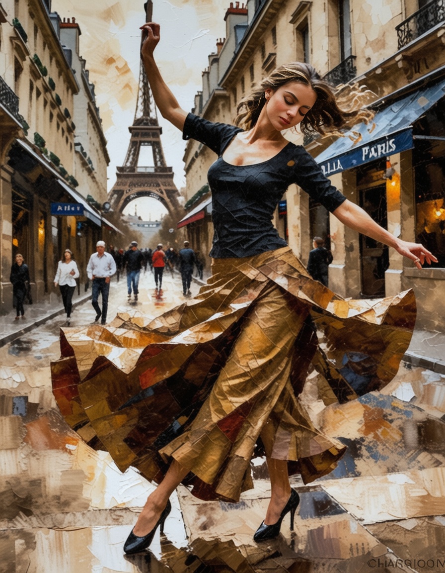 ehpainting,  woman dancing in the streets of paris on Tensor.Art