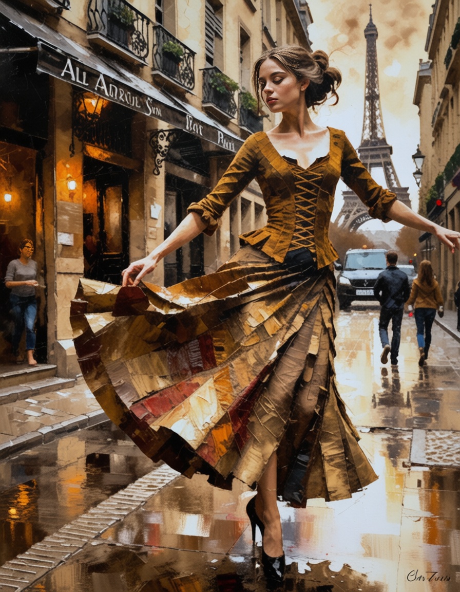 ehpainting,  woman dancing in the streets of paris on Tensor.Art