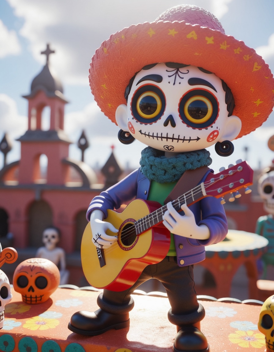 ehpixar,  man playing the guitar in the dia de los muertos party,  mexico on Tensor.Art