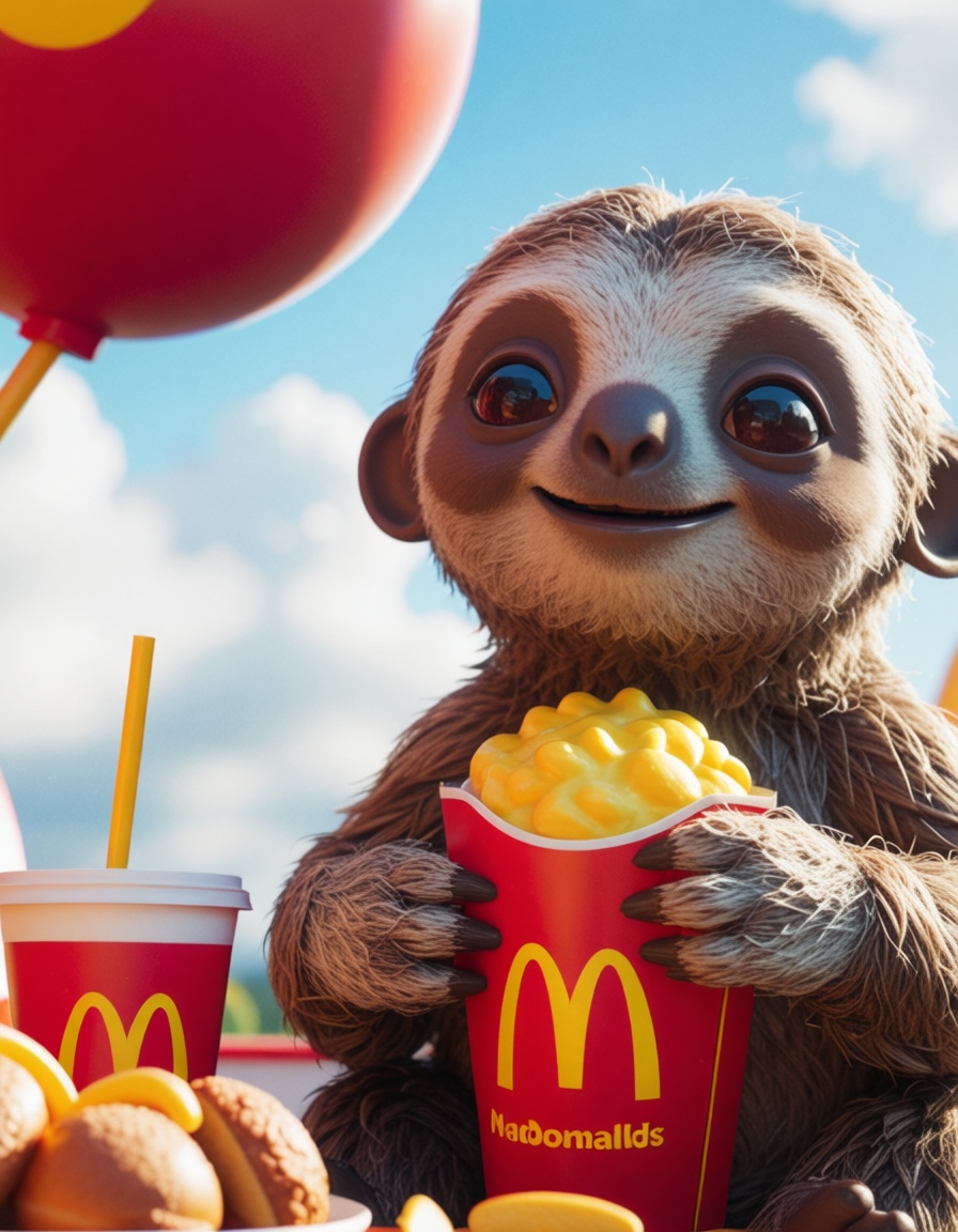 ehpixar,  sloth eating in a macdonalds on Tensor.Art
