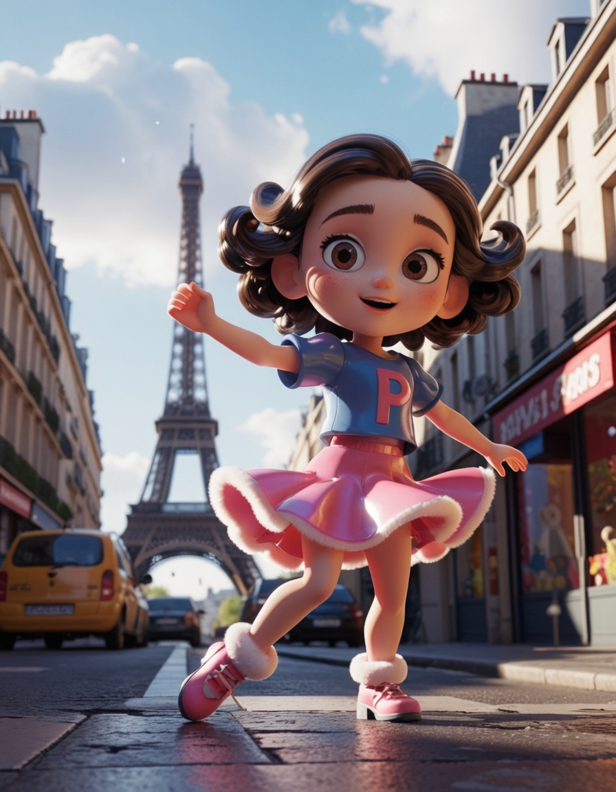 ehpixar,  girl dancing in a street of paris on Tensor.Art