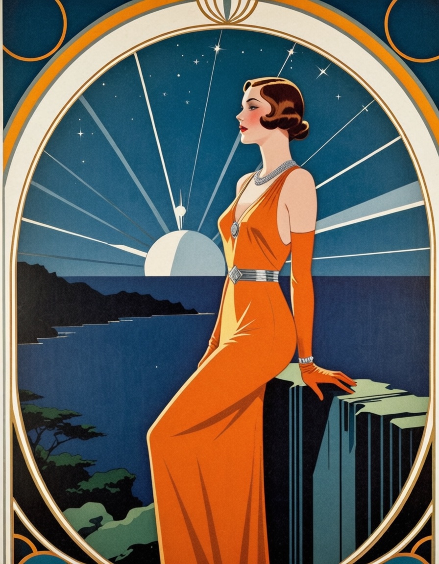 ehartdeco,  a woman looking at the starry night from a cliff on Tensor.Art