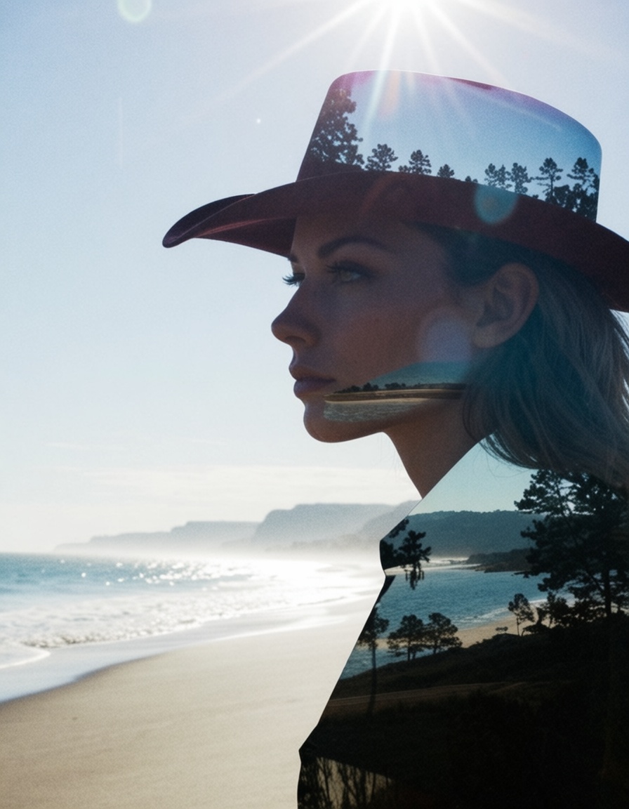 ehdoublexposure,  cowboy and the beach ,  ehbeautifier on Tensor.Art