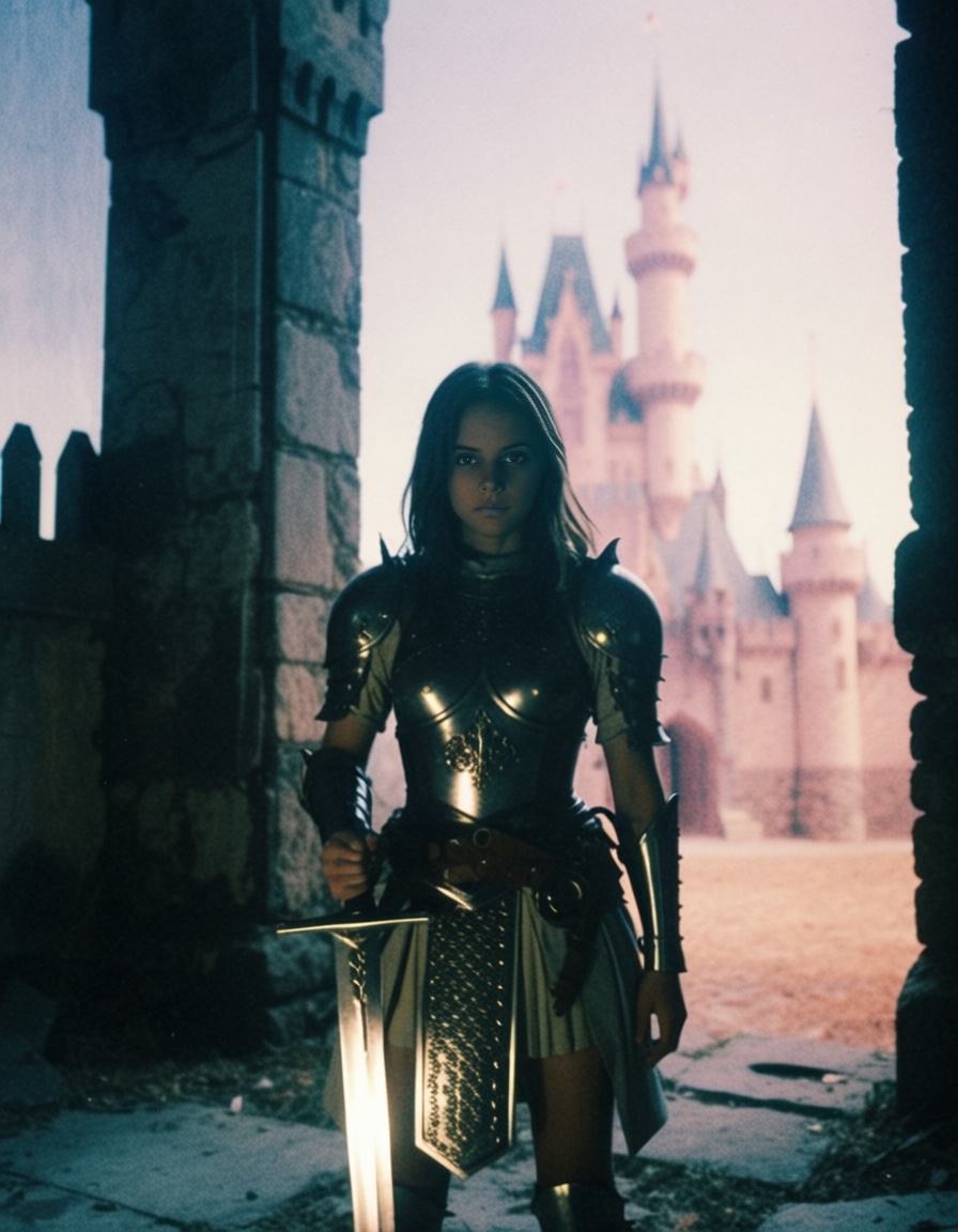 a girl with a sword,  armor,  fantasy castle on Tensor.Art