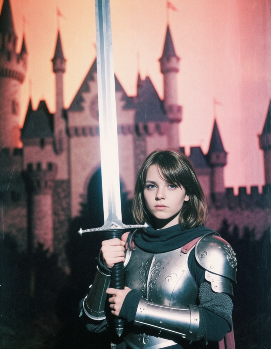 a girl with a sword,  armor,  fantasy castle on Tensor.Art