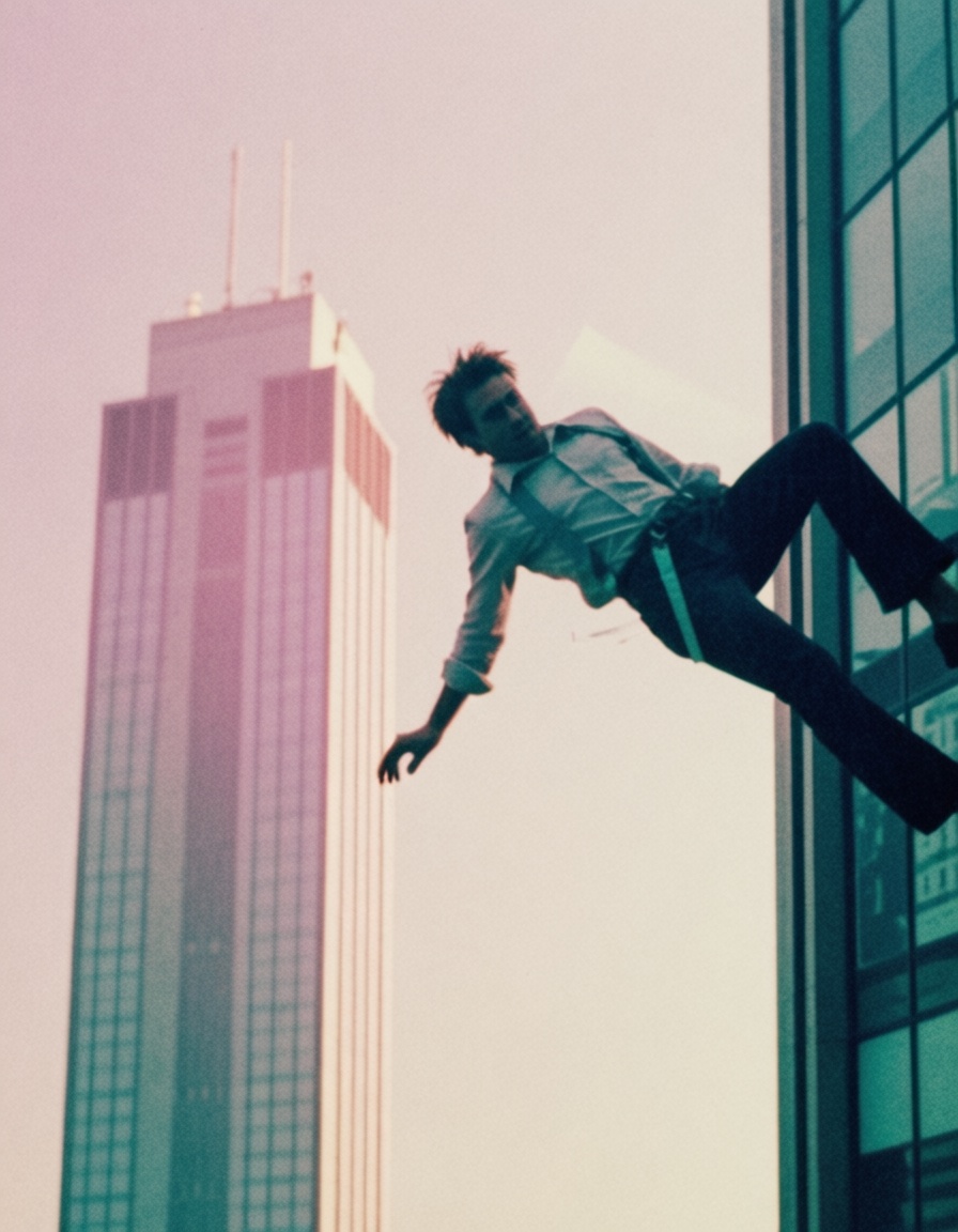 a man falling down from a skyscraper eh80retrofilms on Tensor.Art