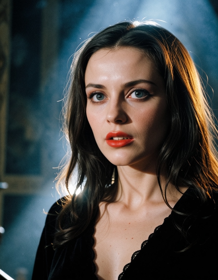 ehcinematic,  a cinema still of a thriller movie about a female vampire countess,  directed by dario argento on Tensor.Art