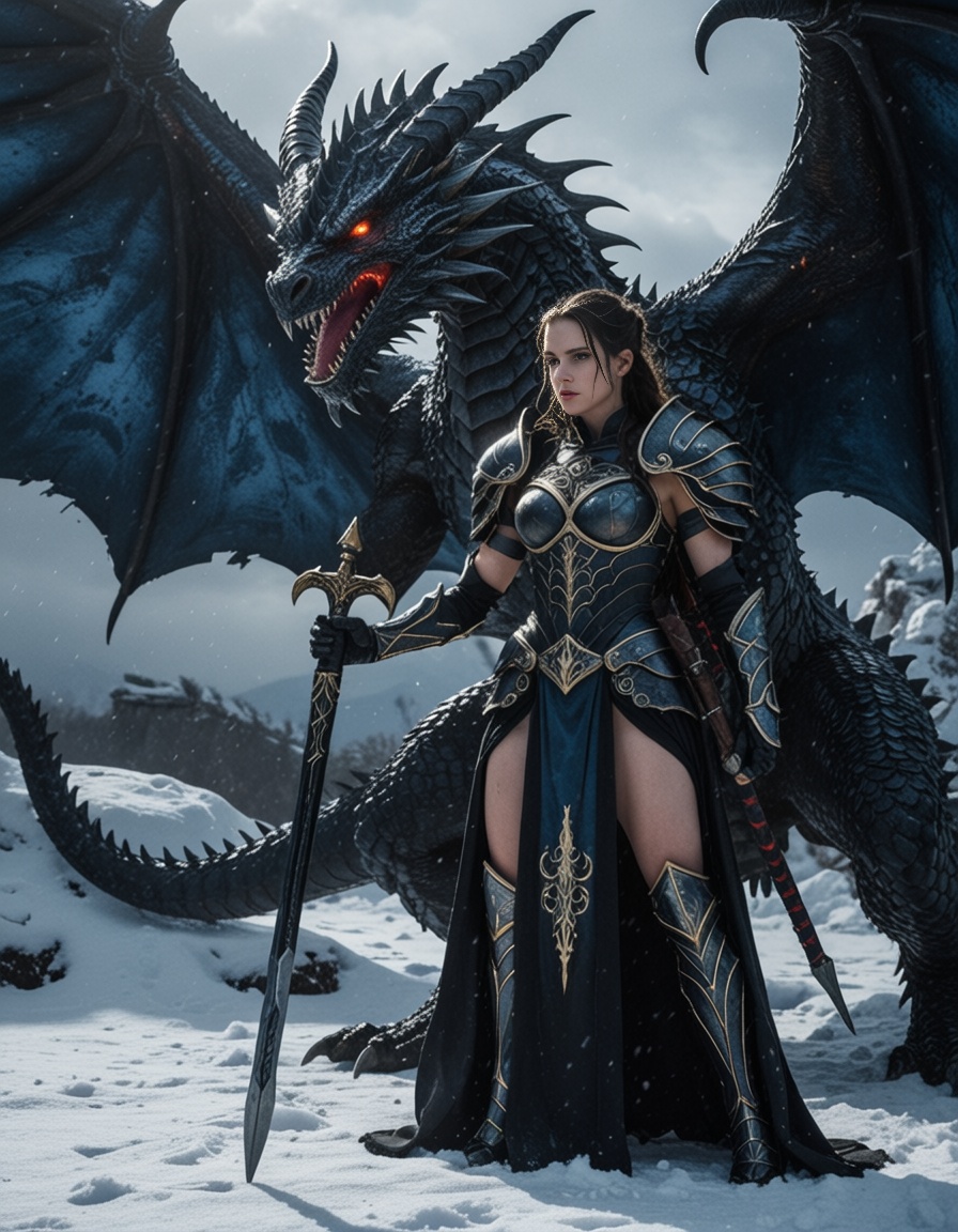 ehcinematic,  An atmospheric and powerful dark fantasy image,  classical style painting of a beautiful evil female warrior...