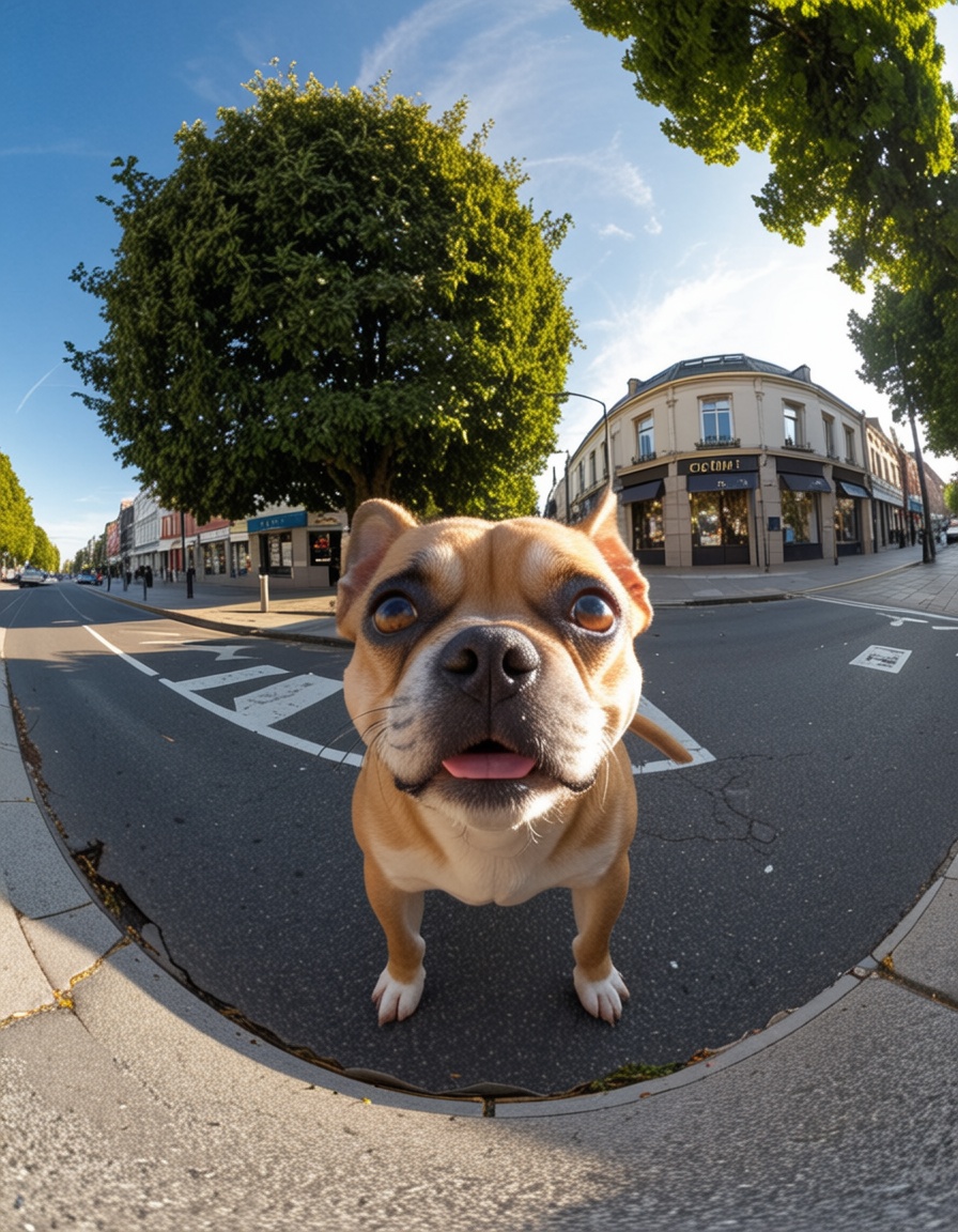 eh360photography,  a dog walking down the street on Tensor.Art