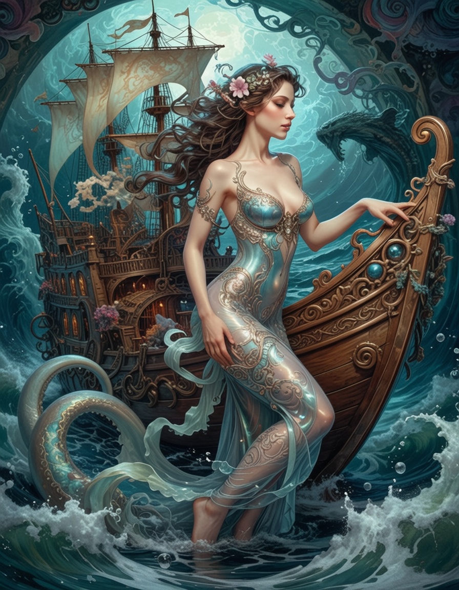 ehartnoveau,  a ghost ship in the sea,  tempest is coming on Tensor.Art