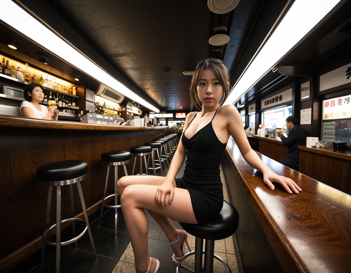 ehgopro,  japanese woman sitting on a bar,  tokyo on Tensor.Art
