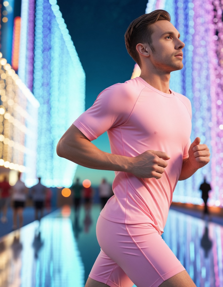 man running in sportwear,  outdoors,  ehadlighting on Tensor.Art