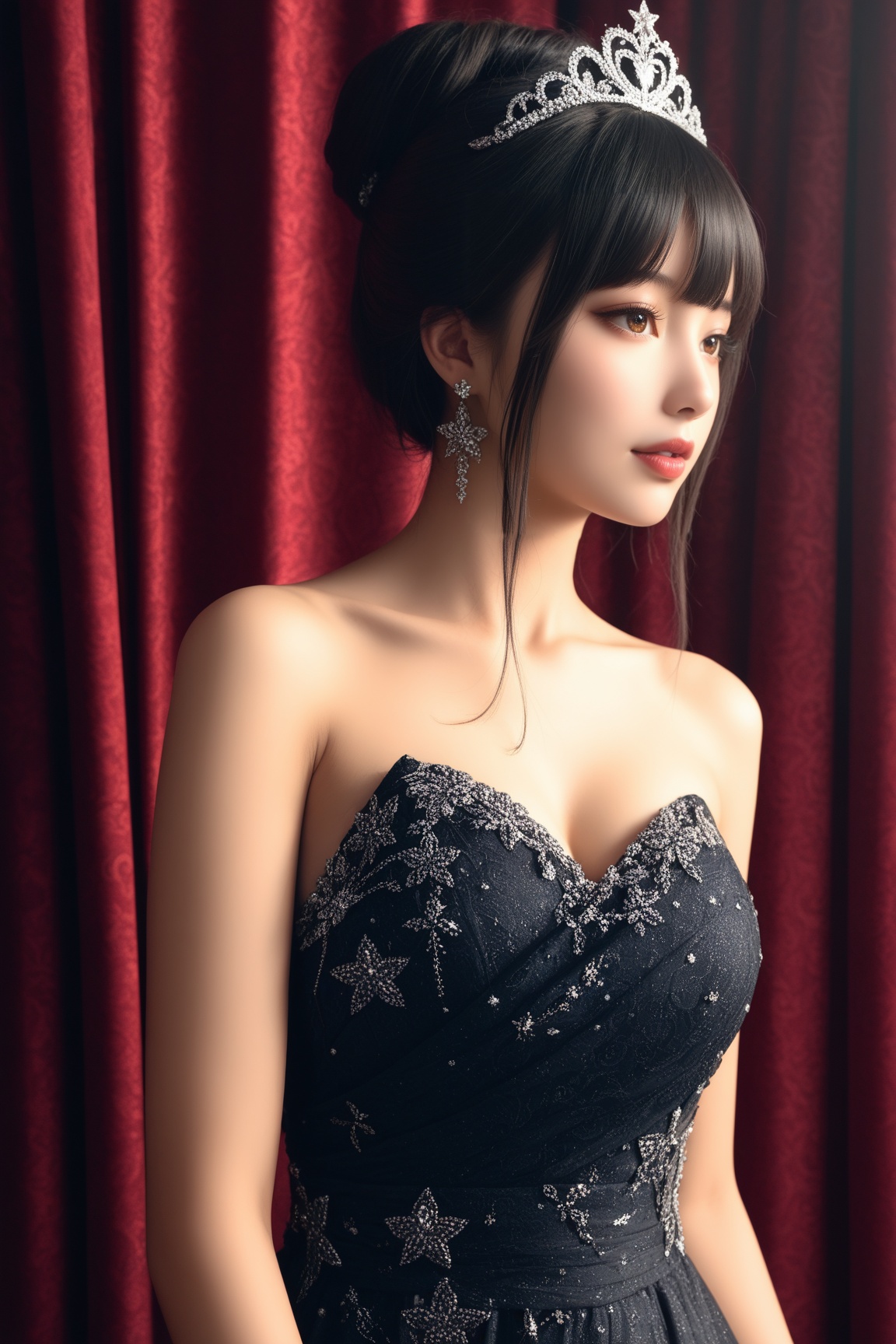 This is a highly detailed,  hyper-realistic digital painting of a young Asian woman with a delicate,  ethereal appearance....