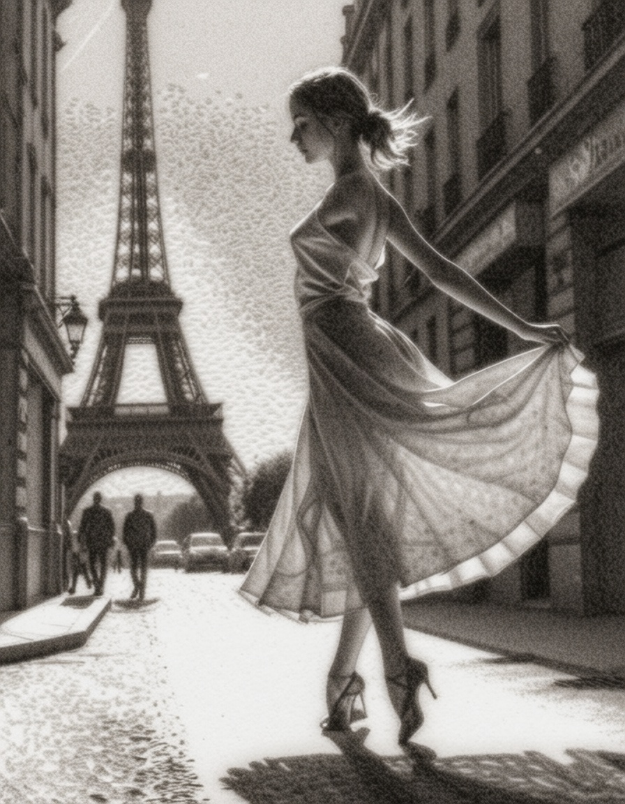 ehgraphite,  girl dancing in the streets of paris on Tensor.Art