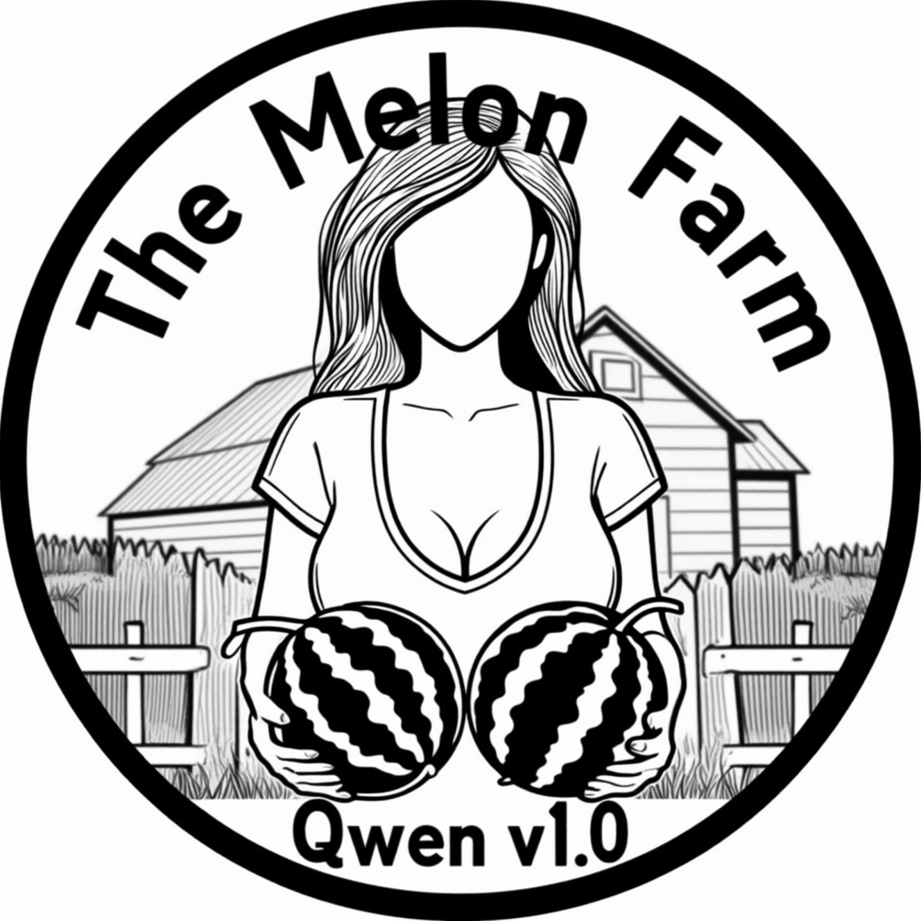 Logo,  circle,  "The Melon Farm" across the top on Tensor.Art