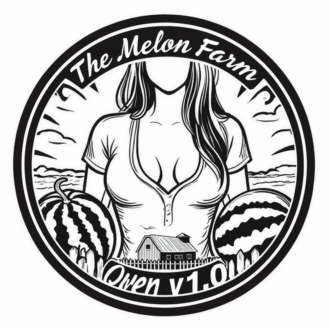 Logo,  circle,  "The Melon Farm" across the top on Tensor.Art