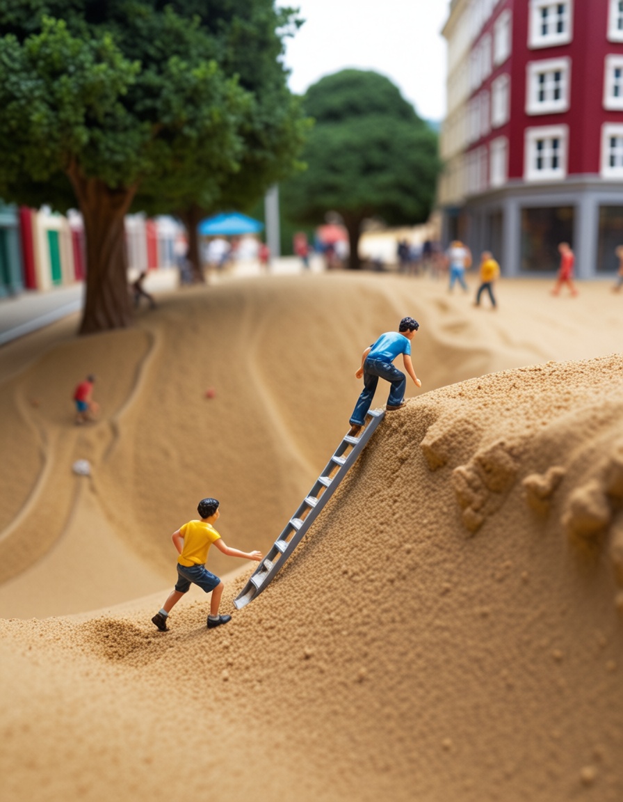 ehminiaturepeople,  man climbing sand in a playground on Tensor.Art