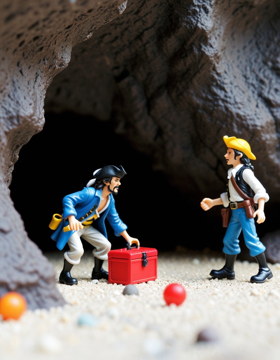 ehminiaturepeople,  pirate opening a treasure in the forbidden cave of the death on Tensor.Art