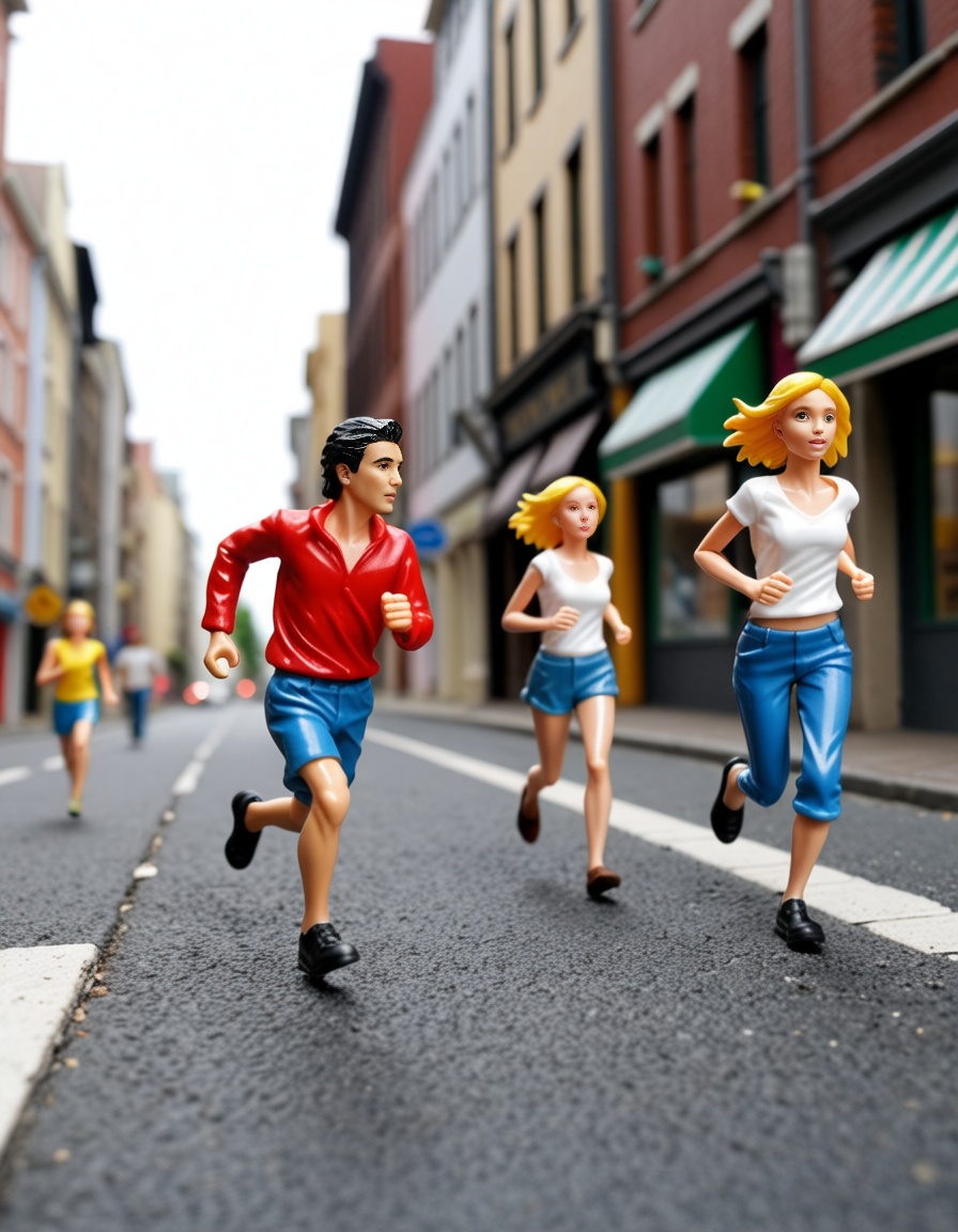 ehminiaturepeople,  man running on the street chased by a girl on Tensor.Art