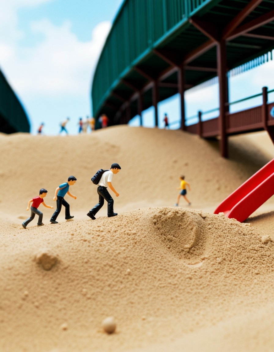 ehminiaturepeople,  man climbing sand in a playground on Tensor.Art