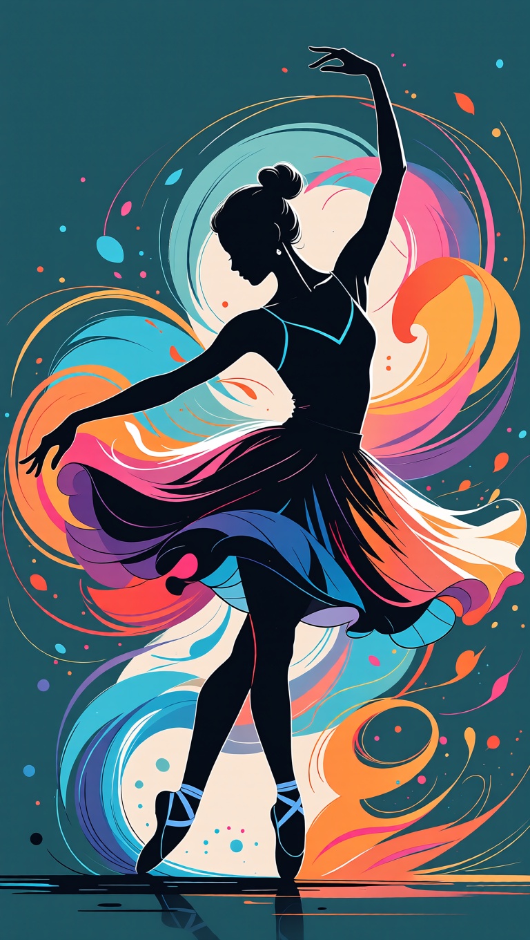 Create a silhouette of a casual woman,  fully bodied with a dynamic pose,  looking down and featuring a hairbun. She wears...